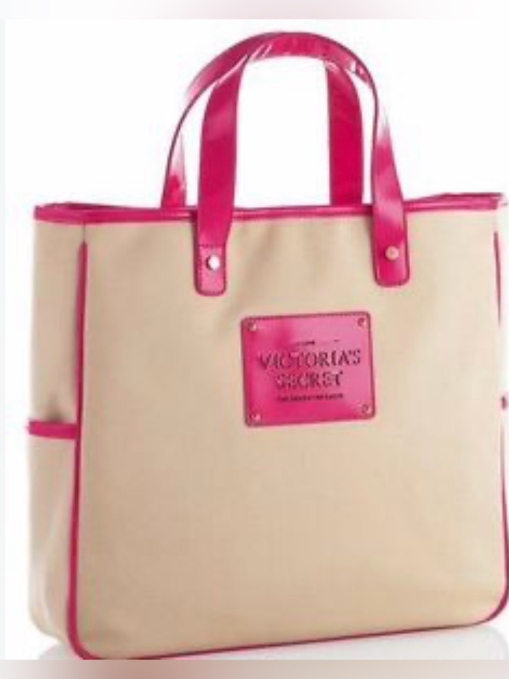 Victoria’s Secret Vintage Tan Canvas Tote with Pink Trim, NEW with Plastic